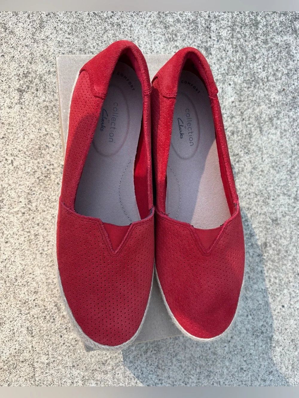 Clarks Danelly Sky Red Suede Espadrille Loafers Slip On 7.5 M New